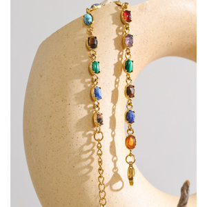 JINYOU 8830 <span class=keywords><strong>Bracciale</strong></span> Boho in Acciaio Inossidabile Placcato Oro PVD con Catena a Maglie Ovali e Charm in Pietre Naturali Multiple - Product Image 5
