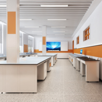 Ensemble de mobilier de laboratoire universitaire : bancs de laboratoire, armoires et hotte à fumée tout en acier pour les projets d'infrastructure scientifique des universités