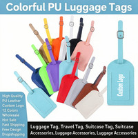 Étiquette de bagage en cuir PU personnalisée avec logo, porte-adresse multicolore pour accessoires de voyage