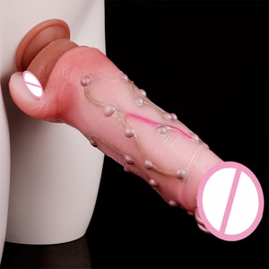 Wholesale Large Silicone Penis Sleeve Strecthable Bumps Chains Stimulate Realistic <b>Dildo</b> Delay Ejaculation Sex Toys for Men - Product Image 5