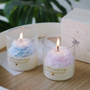 Bougie parfumée artisanale en cire <span class=keywords><strong>de</strong></span> soja avec fleur <span class=keywords><strong>de</strong></span> pivoine dans un verre, cadeau pour mariage, fête, Saint-Valentin, décoration d'intérieur, bougies aromatiques en pot - Product Image 6