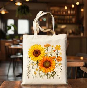 Custom Travel Gifts Recycled Cotton Inner Pocket Zipper Flower Aesthetic <b>Canvas</b> Tote Shopping <b>Bags</b> - Product Image 2
