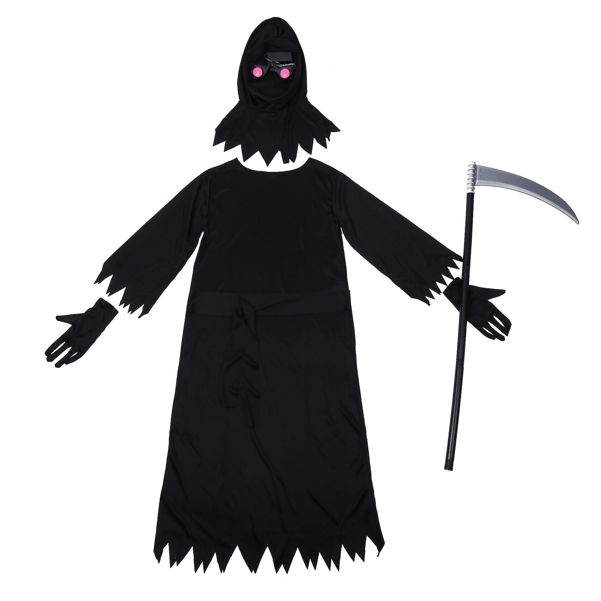 Enfant noir rouge diable chaîne Costume Halloween oeil rouge faucheuse horreur jouer Costume efayant Cos Robe faucille chaîne gants accessoires