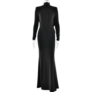 Elegante Vestido Largo sin Espalda para Mujer, Color Sólido, Plisado, Estilo Minimalista, Vestido de Noche con Cintura Natural - Product Image 5