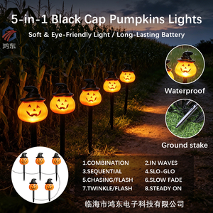Black Hat Pumpkin Halloween LED Ground <strong>Plug</strong> <strong>Lights</strong> Waterproof Glowing Solar Battery Powered Outdoor Courtyard Decoration <strong>Lights</strong> - Product Image 1
