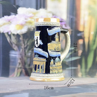 Chope à bière en céramique classique allemande Porte de Brandebourg Berlin Emblème de l'ours Souvenir de collection Tasse à vin Bière Cadeau pour bar à domicile