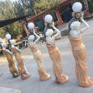 Piliers de lampadaires <span class=keywords><strong>en</strong></span> <span class=keywords><strong>marbre</strong></span> rouge coucher de soleil, sculptés pour jardin moderne, <span class=keywords><strong>avec</strong></span> motifs personnalisés - Product Image 5