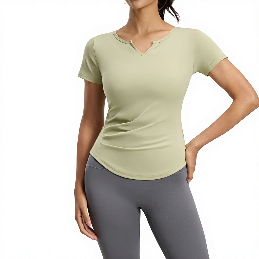In Stock Fast Shipping Women's V-Neck Yoga Short Sleeve, Nude Feel Quick-Drying Ruched Top for Fitness Running Daily Cycling