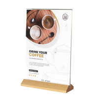 Cadres double face en acrylique Présentoir de menu de table Présentoir de prospectus Porte-affiche en acrylique personnalisé avec base en bois