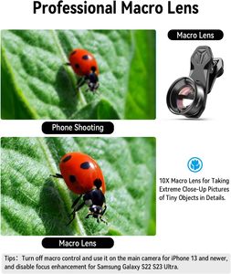 Kit d'objectif d'appareil photo de téléphone portable Télescope Téléobjectif Fisheye Grand Angle Macro Filtre Lentille Pour <span class=keywords><strong>IPhone</strong></span> Pour Smartphone - Product Image 3