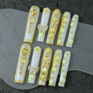 Prix d'usine, vente en gros : Faux ongles à presser 3D sculptés à la main, 10 pièces, en acrylique, forme amande, personnalisés, faux ongles complets - Product Image 2