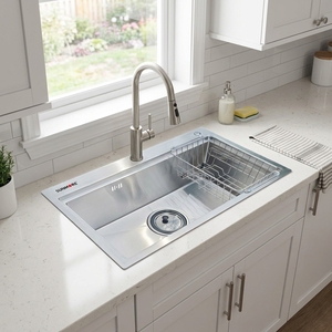 Évier de cuisine multifonctionnel OEM moderne en acier inoxydable 304, cuve unique avec panier d'égouttage - Product Image 1