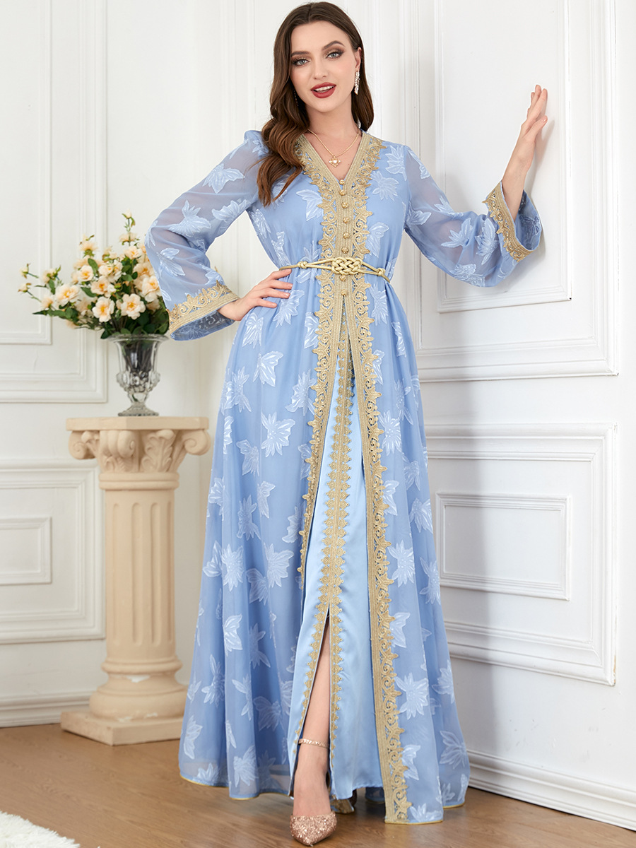 knee length dresses for ladies Long kaftan dress with lace edges FX24SD3001W42801 FRACOMINA main image 0