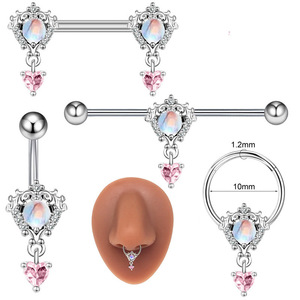 Ensemble d'anneaux de nombril en zirconium en acier inoxydable Anneau de <span class=keywords><strong>mamelon</strong></span> en opale Anneau de nez piercing pour oreille et os Ensemble de bijoux piercing pour bijoux - Product Image 1