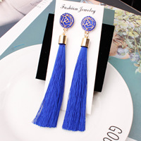 Vente en gros de boucles d'oreilles à pampilles longues fleurs roses pour femmes boucles d'oreilles en macramé colorées à la mode