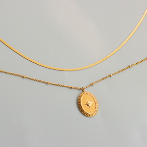 Colgante Oval de acero inoxidable antialérgico chapado en oro de 18K, collar de Estrella del Norte de doble capa, libre de deslustre - Product Image 4