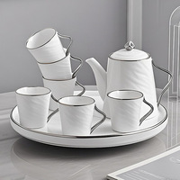 Service à thé et café de luxe en céramique 8 pièces avec plateau tournant, idéal pour la maison, le bureau ou les salles de réunion, pour une ambiance conviviale et une esthétique raffinée.