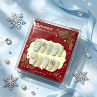Ensemble de 10 faux ongles personnalisés de luxe à motif flocon de neige diamanté, taille moyenne, forme cercueil, dégradé, pour Noël