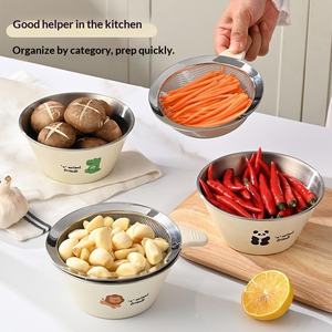 Panier de drainage moderne et minimaliste en acier inoxydable 304, finement poli, à motif de dessin animé, pour le lavage des légumes, des fruits et le rinçage du riz - Product Image 4