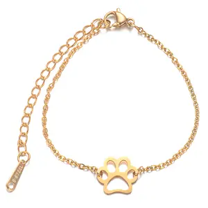 Gogem Cute Pet Paw Bracelet 18K Gold Plated Stainless Steel Jewelry Dog Cat Bear Paw Bracelet