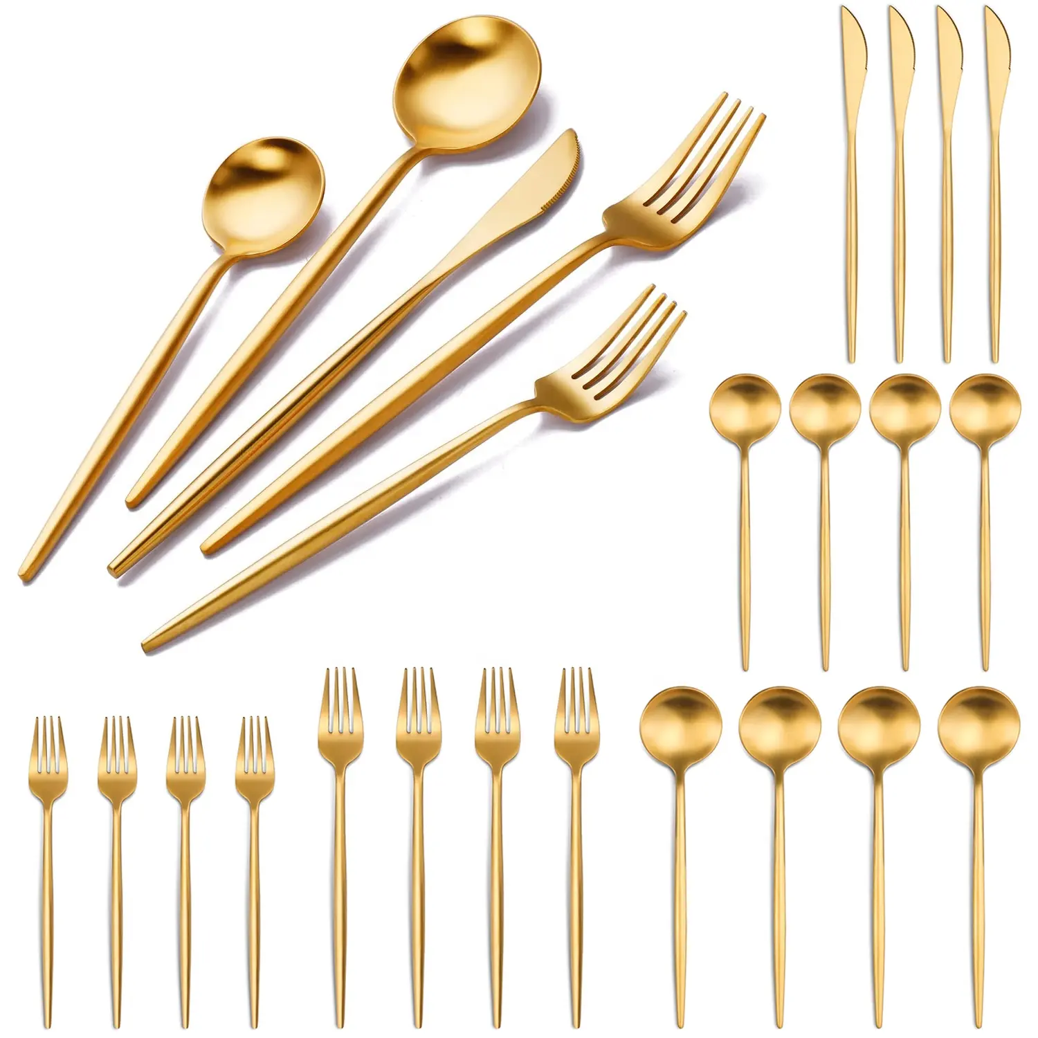USA STOCK 304 Stainless Steel Metal Golden Plated Bulk Fork Spoon Cutlery Sets Party Event Wedding Flatware Gold Silverware Set