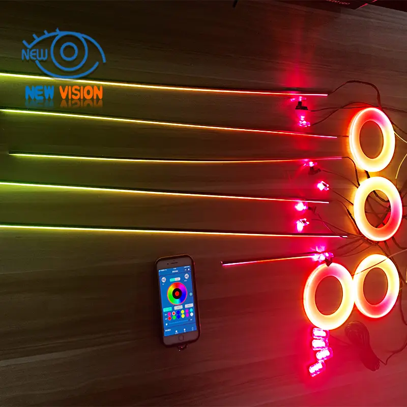 K4 RGB lampu LED warna-warni pelangi, bilah lampu sekitar dekoratif lingkungan mobil dengan kontrol aplikasi