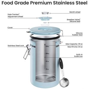 Premium Food-grade 304 Stainless Steel Vacuum Coffee Can With Date Tracker Airtight Food Storage Containers for Coffee Beans Tea - Product Image 4