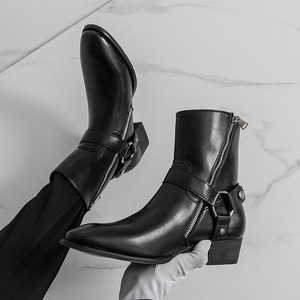 รองเท้าบูทหุ้มข้อสูงผู้ชาย ระบายอากาศได้ดี มีซิป รองเท้าบูทข้อสั้นสไตล์มอเตอร์ไซค์ สไตล์อังกฤษ หัวแหลม รองเท้าลำลอง ปี 2026 พร้อมบริการดรอปชิปปิ้ง - Product Image 2