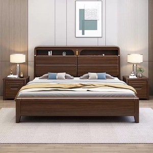 Lit en bois de noyer massif sculpté <span class=keywords><strong>à</strong></span> <span class=keywords><strong>la</strong></span> <span class=keywords><strong>main</strong></span>, écologique, avec tiroir de rangement, cadre de lit en bois durable, taille king 1,5m/1,8m/2m - Product Image 1