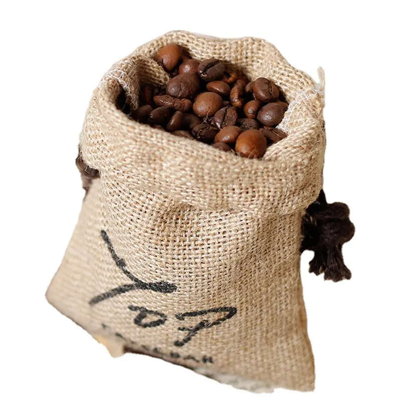 耐久性のあるジュート不織布コーヒー豆ココア収納巾着袋黄麻布ショッピングバッグ