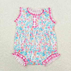 Conjuntos de Ropa de Verano al por Mayor para Bebés y Niñas Pequeñas, Estampados Florales y a Cuadros Rosas, Conjuntos a Juego para Hermanas - Product Image 3