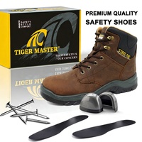 Chaussures de sécurité industrielles pour hommes, bottes de travail, embout en acier, anti-perforation, cuir Crazy Horse, semelle antidérapante en PU