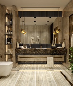 2025 thiết kế sang trọng mới phù hợp cho dự án biệt thự phòng ngủ chính phòng tắm gỗ Vanity - Product Image 1