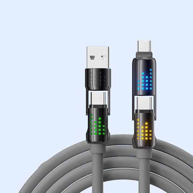 Wholesale 4 In1 Zinc Alloy USB-C 240w Fast Charging Cable Usb Type C Data Usb Cable with RGB Light for Mobile Phone