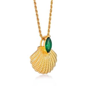 Gemnel सबसे अच्छा यात्रा गहने 3A + पन्ना पत्थर मुड़ रस्सी श्रृंखला गोल्ड शुद्ध चांदी सोना समुद्र खोल आकर्षण हार - Product Image 5