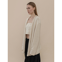 Cardigan tricoté pour femme 100% Coton sans teinture, ample et décontracté, à bord roulé, vêtement d'extérieur