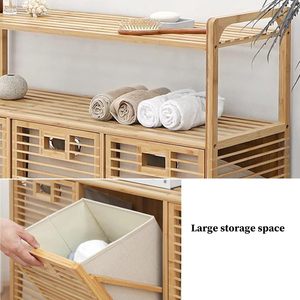 Phòng tắm công suất lớn gấp tre giặt giỏ <span class=keywords><strong>x</strong></span>ách tay bẩn quần áo lưu trữ cản trở với kệ và 2 túi - Product Image 5