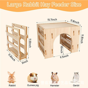 Wooden Rabbit Hutch With <b>Hay</b> <b>Feeder</b> And Tunnel For Small Pets Durable Mdf Easy To Clean - Product Image 4