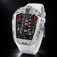 Montre de sport transparente pour homme 45 mm Verre minéral renforcé Bracelet en silicone Mouvement à quartz Cadran à aiguilles Écologique