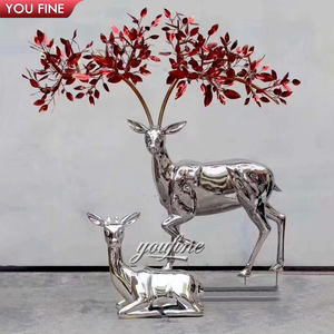 Scultura di <span class=keywords><strong>Cervo</strong></span> in Acciaio Inossidabile Lucidato a Specchio YOUFINE <span class=keywords><strong>con</strong></span> <span class=keywords><strong>Corna</strong></span> a Foglia Rossa per Decorazione di Parchi Urbani e Turismo Culturale - Product Image 5