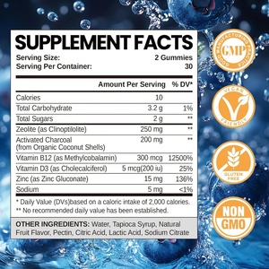 Complément alimentaire à base de zéolite à croquer Vitadiscovery pour enfants et adultes, gommes détoxifiantes, clinoptilolite, <span class=keywords><strong>charbon</strong></span> de bois activé, vitamine B12, D3 pour l'intestin - Product Image 2