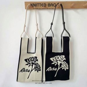 Korean Designers Black <b>White</b> Rose Knitted Handbag <b>Small</b> Handmade Vest <b>Bag</b> Crochet Tote <b>Bag</b> for Women - Product Image 4