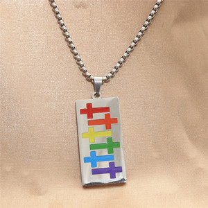 Yunnique – pendentif croix en acier inoxydable, couleur arc-en-ciel, collier pour hommes, bijoux à thème géométrique, à la mode, 280641 - Product Image 1