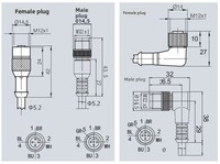 Connecteur aviation M12 DC en Y à trois voies avec 1 port mâle et 2 ports femelles, 4 ou 5 cœurs, protection IP67