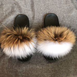 2020 Factory wholesale fur slides women red racoon real fox fur bedroom mule slippers sandals - Product Image 5
