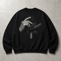 T-shirt à manches longues en coton lourd pour homme, style rétro, avec strass peints à la main, personnalisé