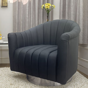 काले चमड़े के स्टेनलेस स्टील चांदी बेस टिकाऊ घूर्णन कुर्सी आधुनिक लक्जरी लिविंग रूम स्विचकवेंट अपार्टमेंट - Product Image 1