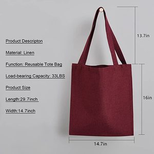 Tùy chỉnh màu đỏ tía vải mua sắm Túi tote với tính năng tái sử dụng Logo thủ công in - Product Image 3