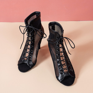 Botines de Malla con Tacón de Aguja y Punta Abierta para Verano Sandalias de Baile de Jazz para Principiantes con Cordones para Fiestas y Exteriores - Product Image 6