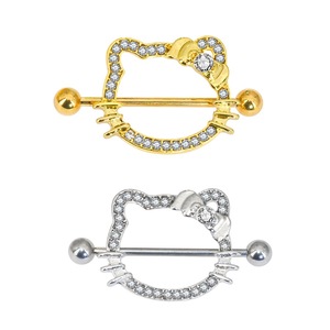 Пирсинг для сосков из нержавеющей стали 316L с цирконом в форме кошки, украшения для пирсинга тела, кольца для сосков, пирсинг-штанги для сосков - Product Image 1